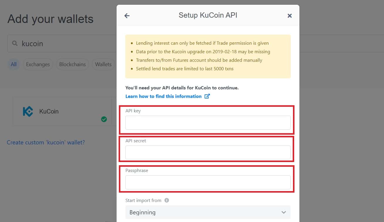 Adding KuCoin API to tax software