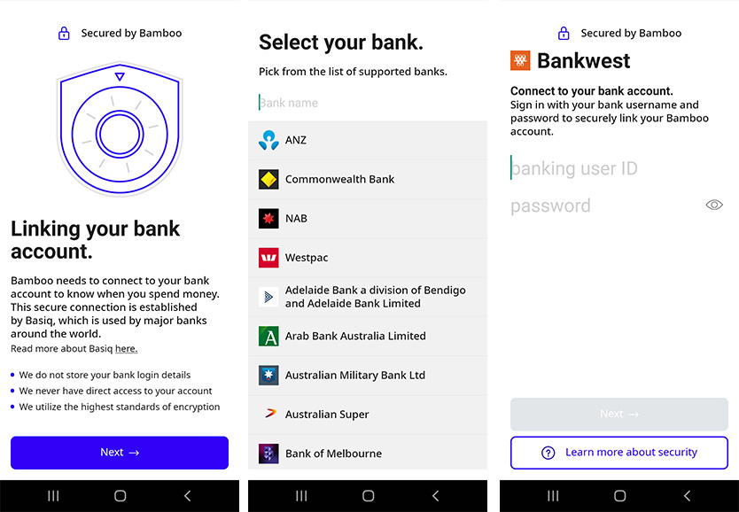 Linking a bank account on Bamboo App