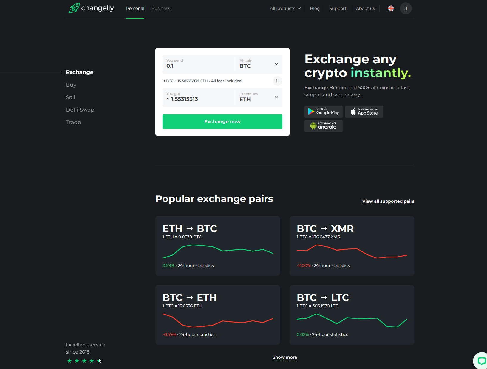 Basic Changelly Interface screenshot