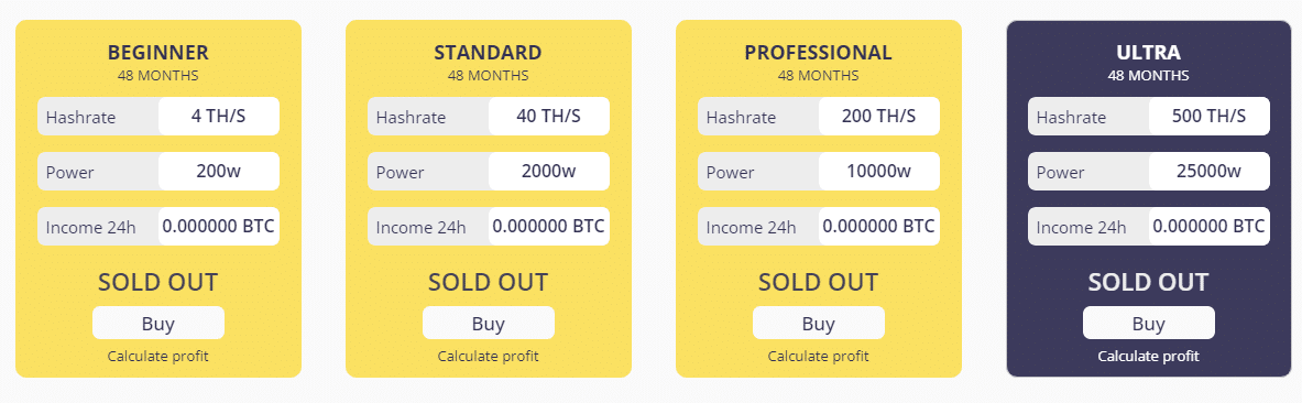 BeMine Cloud mining plans