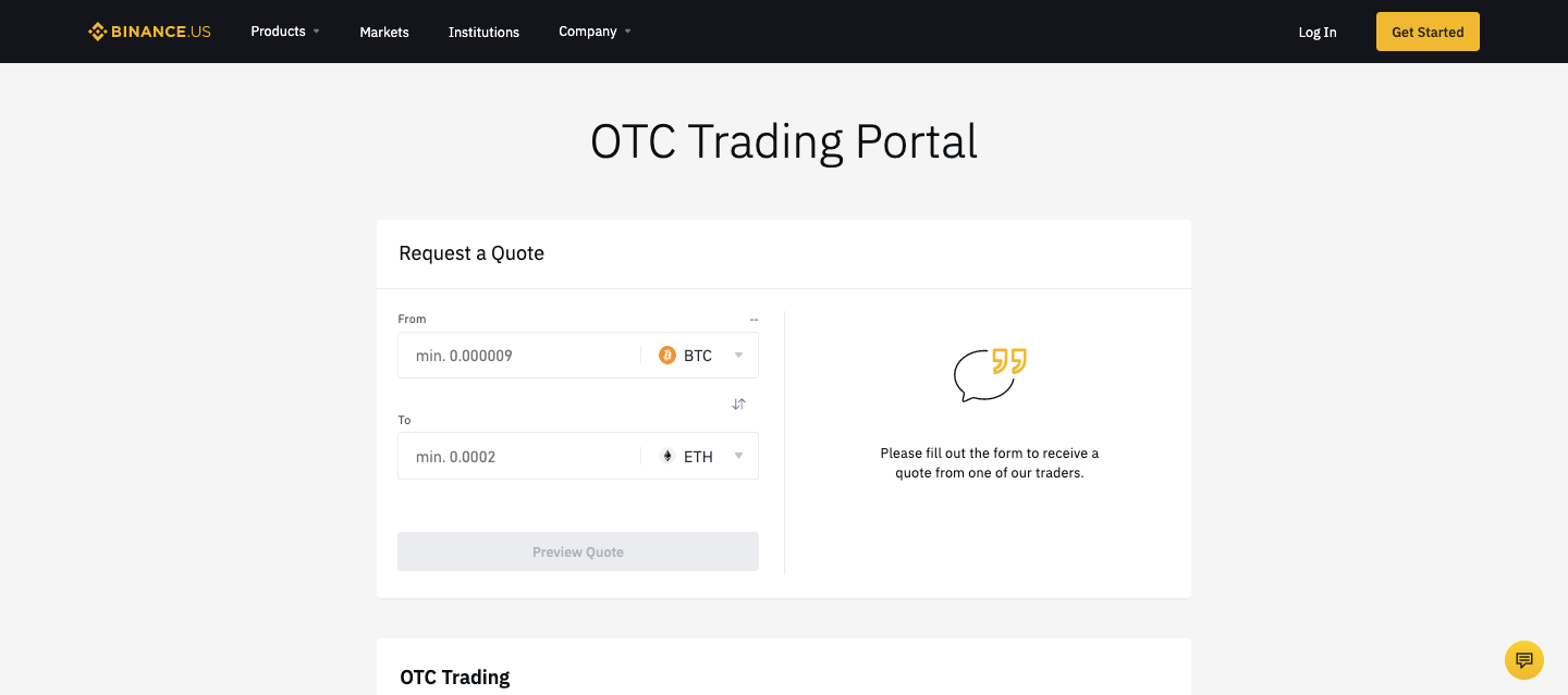 Binance.US OTC trading desk