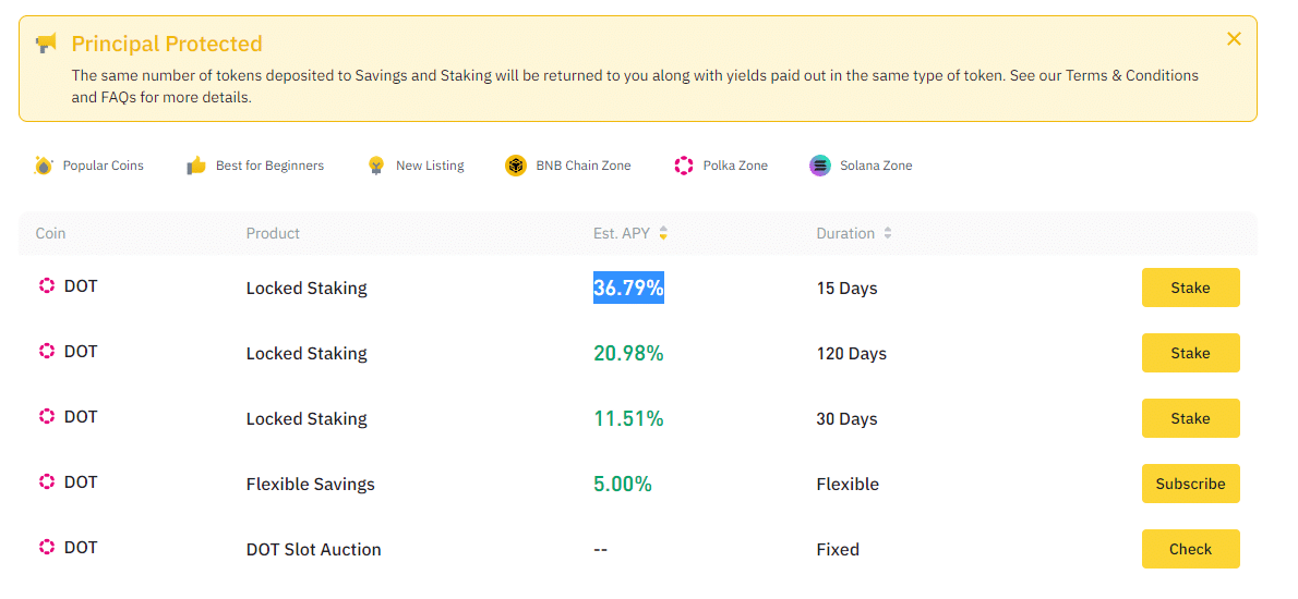 Fixed and flexible staking options for Polkadot on Binance