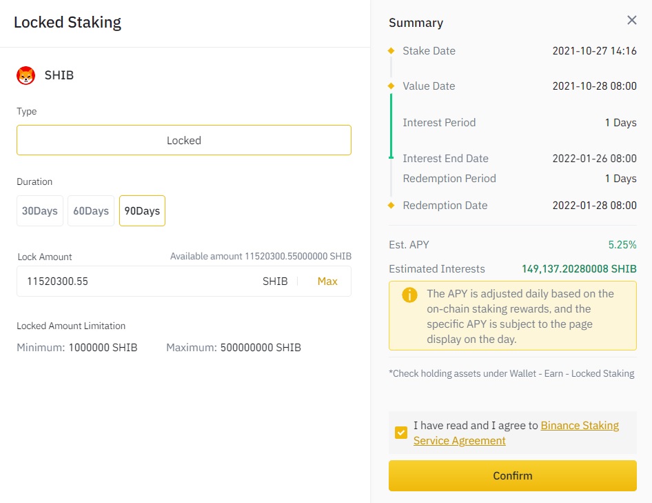 Binance 90 day SHIB staking term