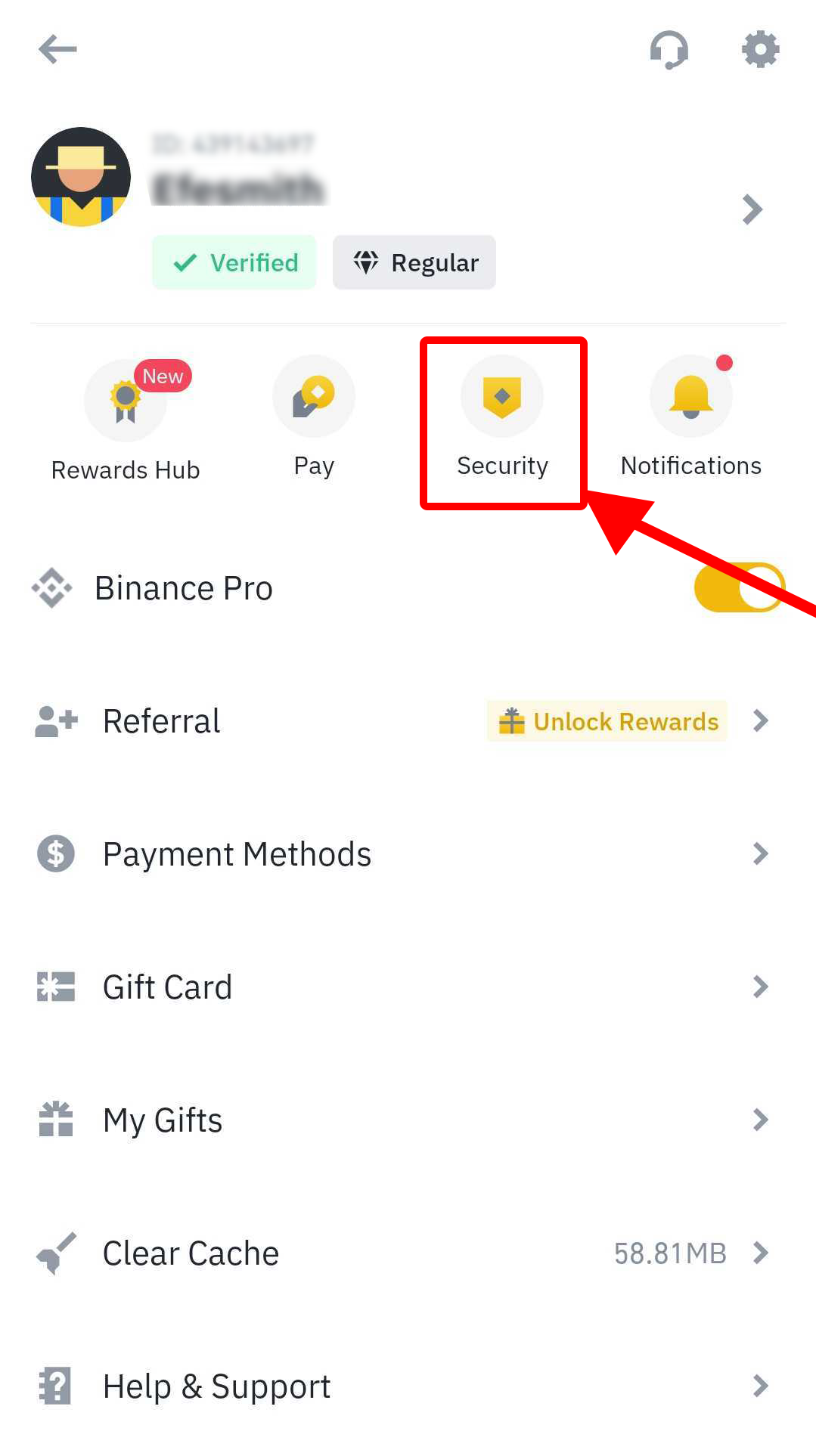 Binance app security page