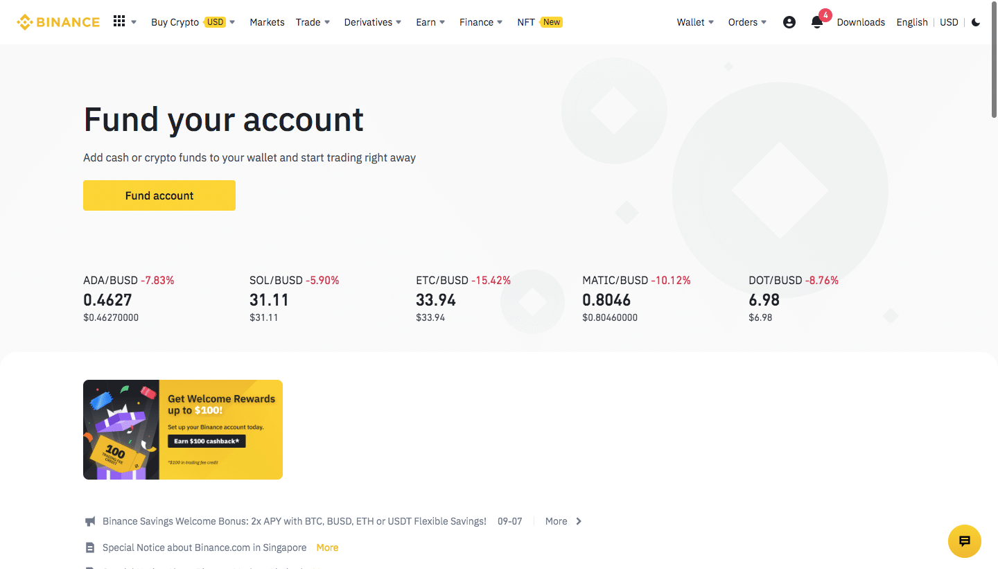 Binance dashboard screenshot