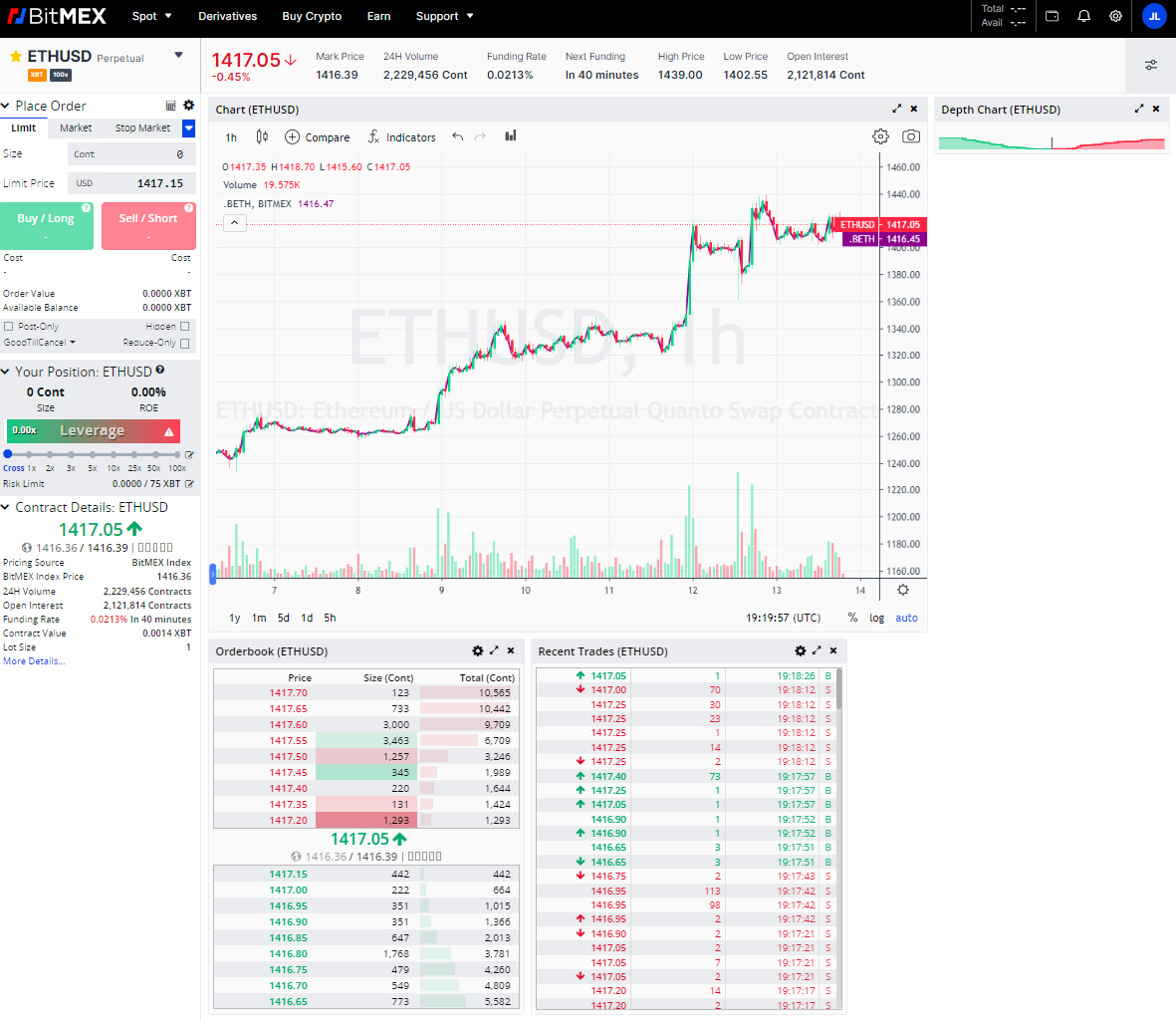 BitMEX interface screenshots