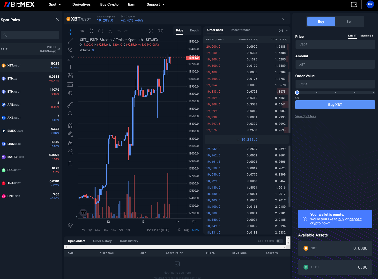 BitMEX spot trading platform