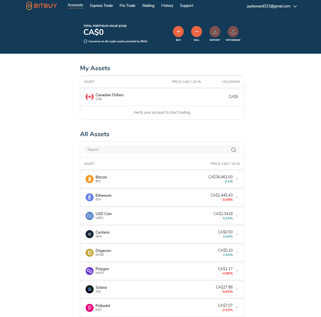 Bitbuy Account Dashboard