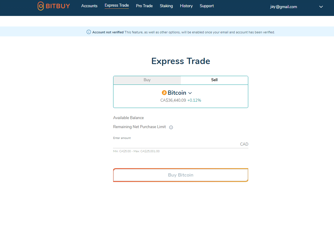 Bitbuy Express Trade BTC