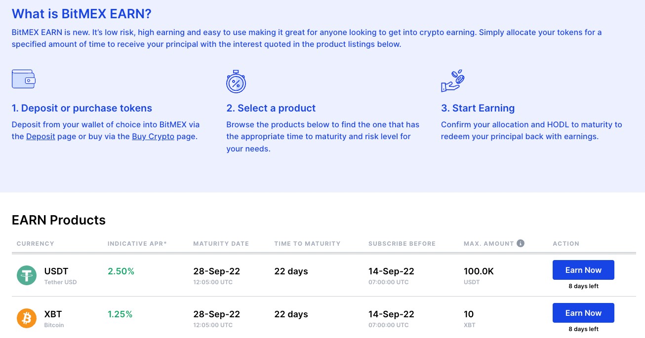 Bitmex earn products and rates