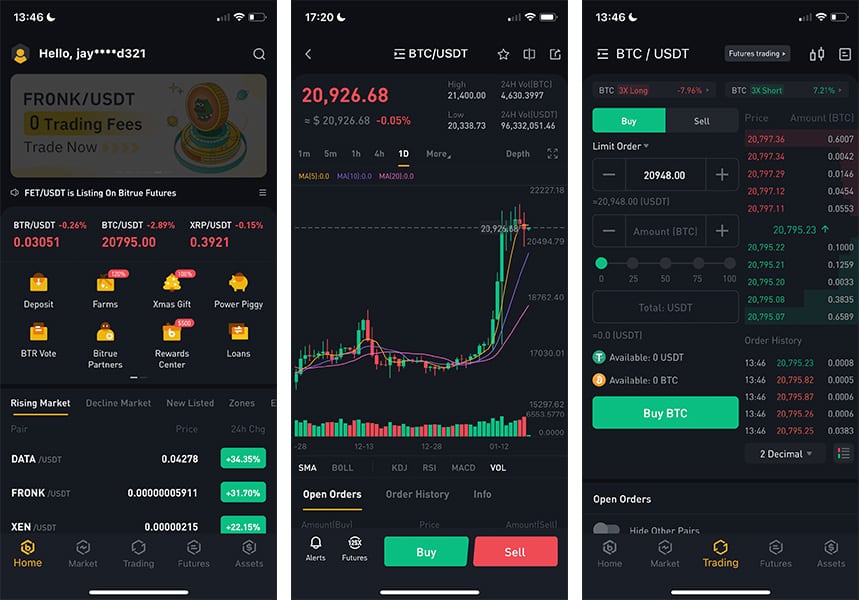 Bitrue mobile app screenshots