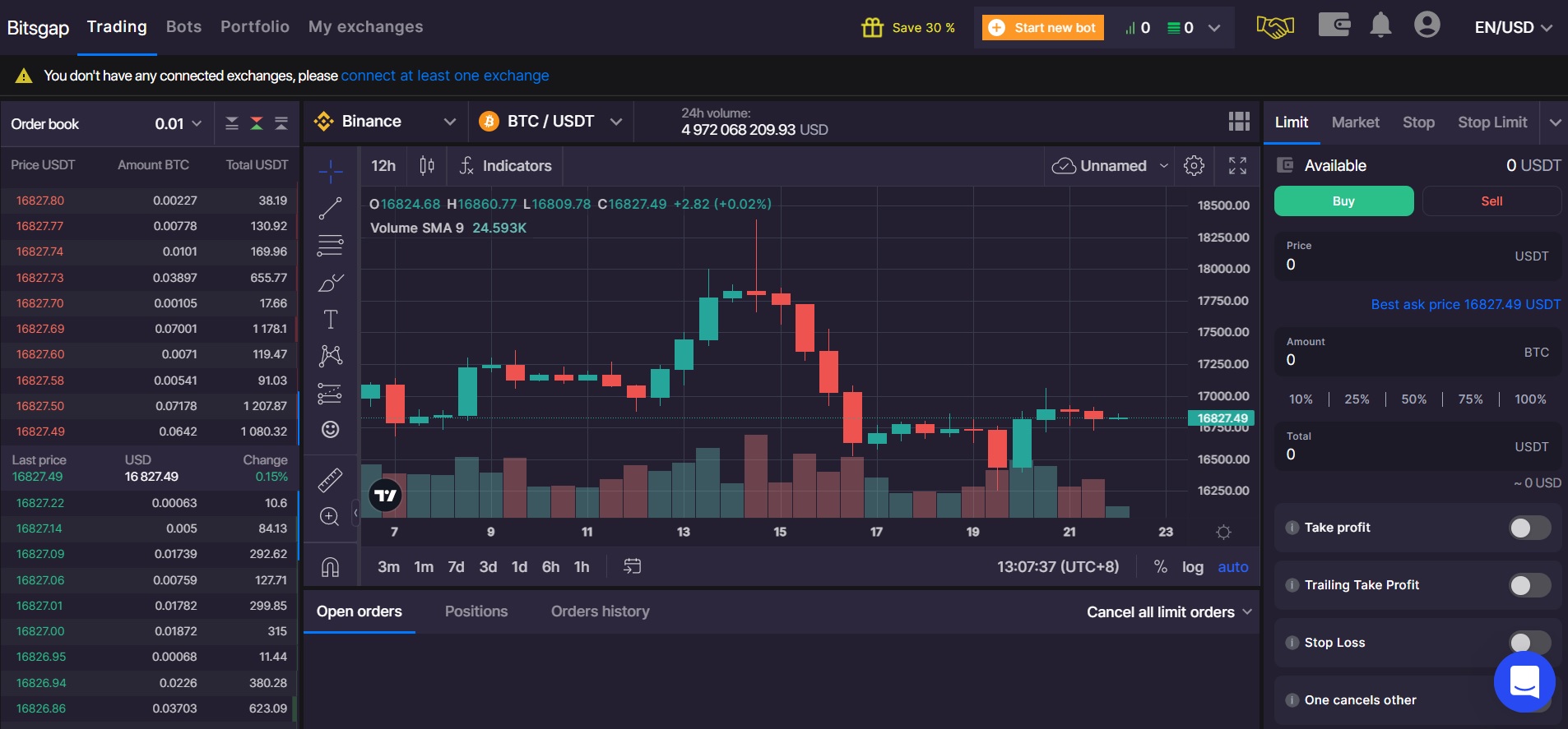Bitsgap trading platform screenshot