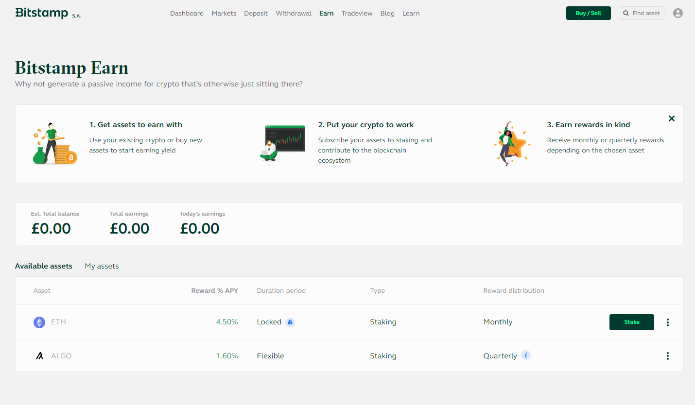 Bitstamp Earn screenshot