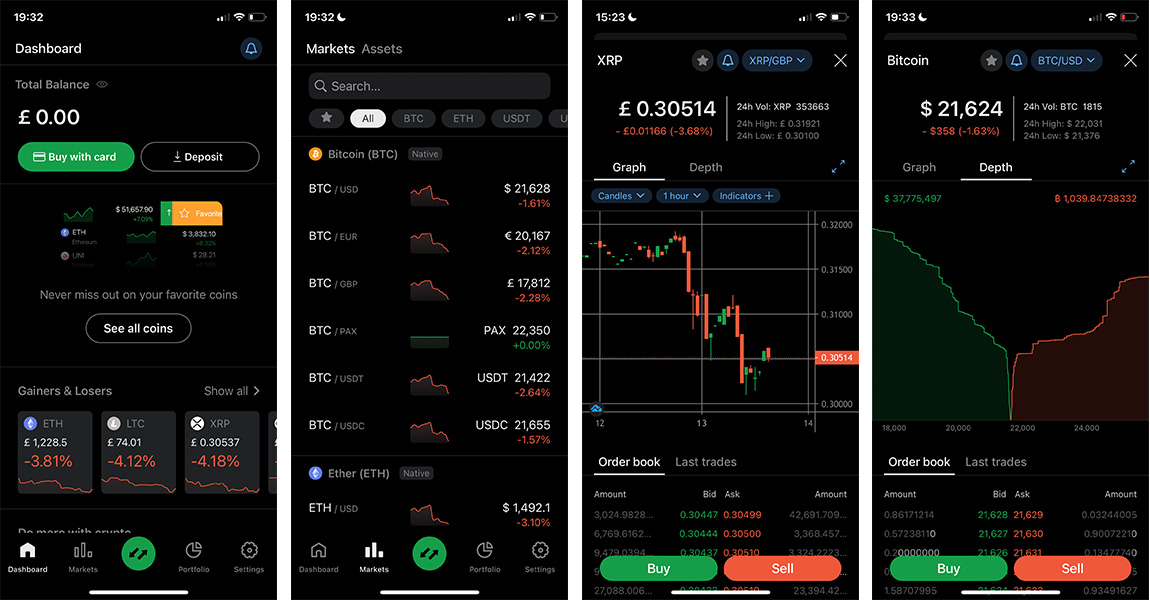 Bitstamp mobile app screenshots