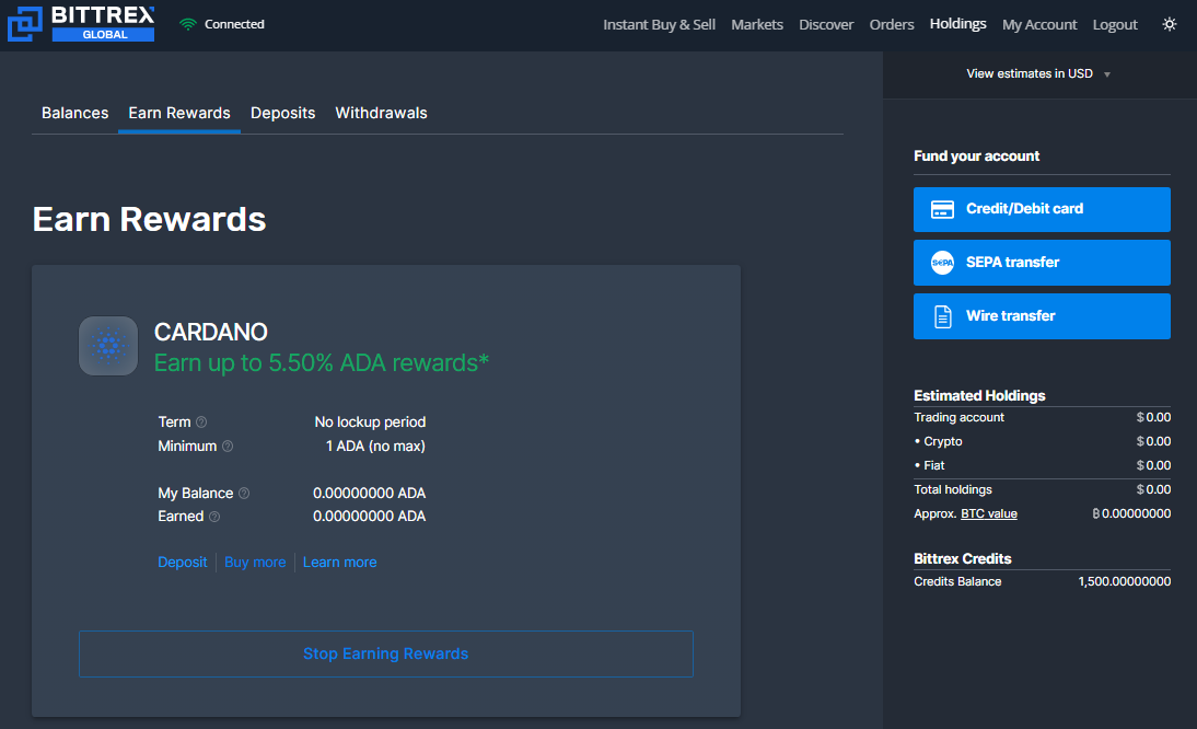 Bittrex earn staking cardano