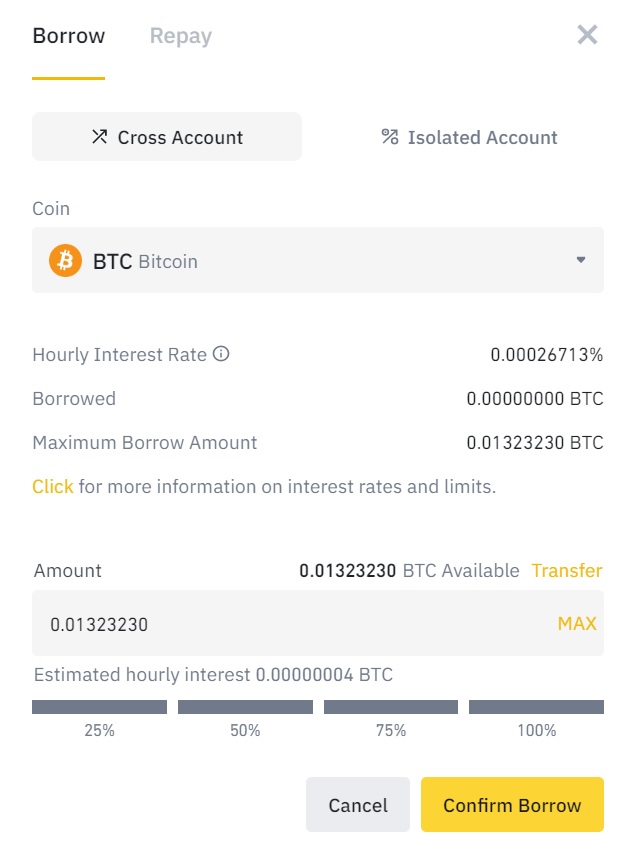 Borrowing BTC for margin trading on Binance