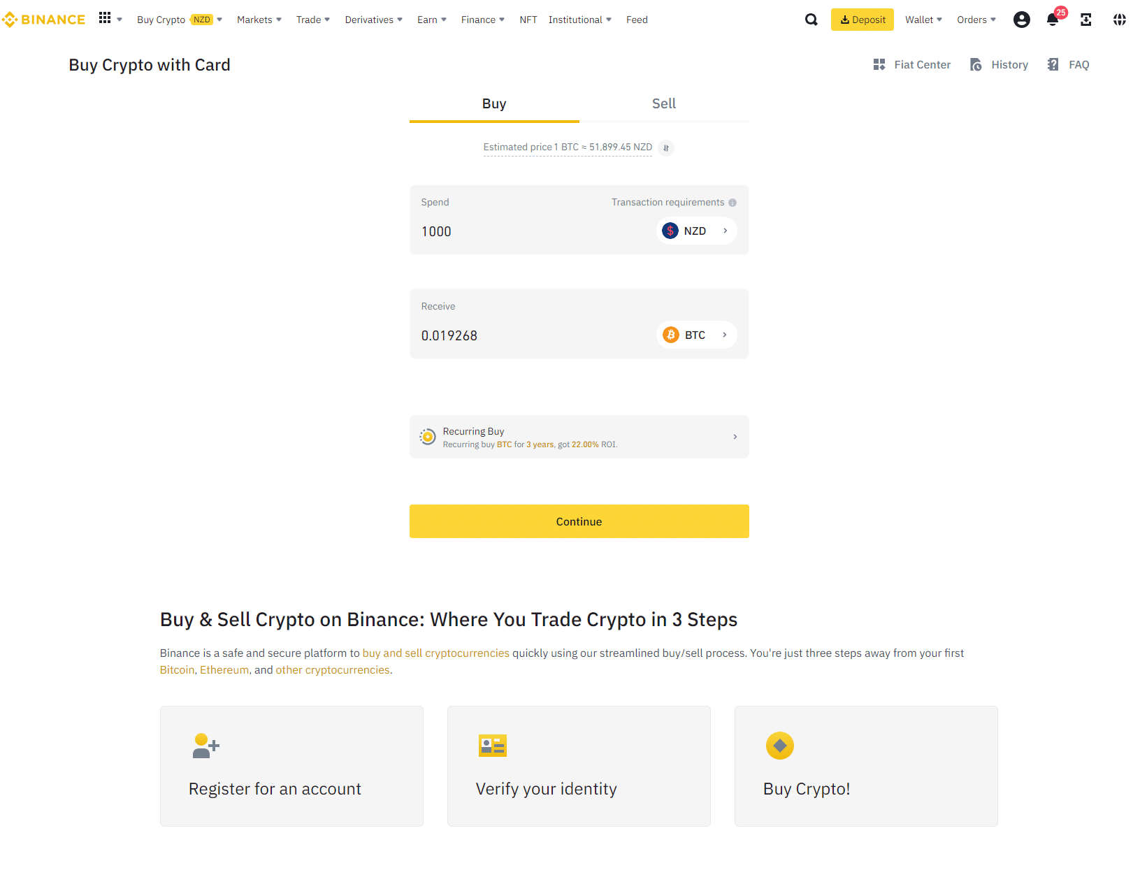 Buying BTC with NZD using Binance