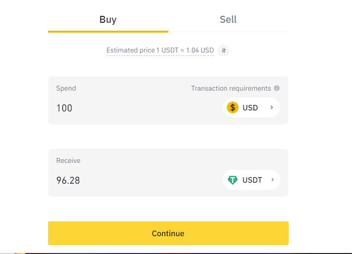 Buy USDT on Binance