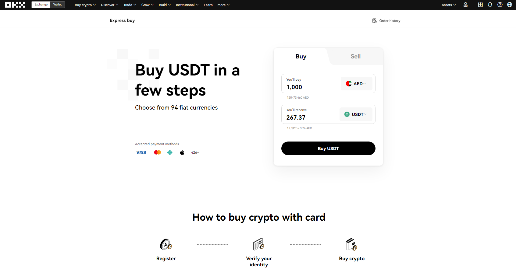 Buy USDT with AED OKX