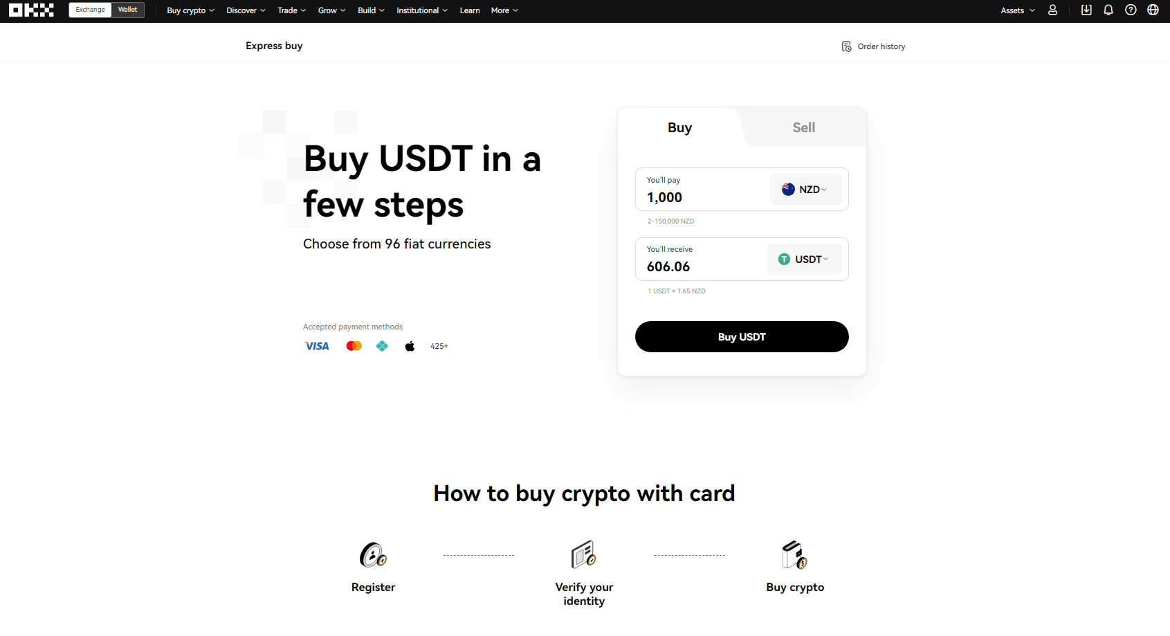 Buy USDT with NZD on OKX