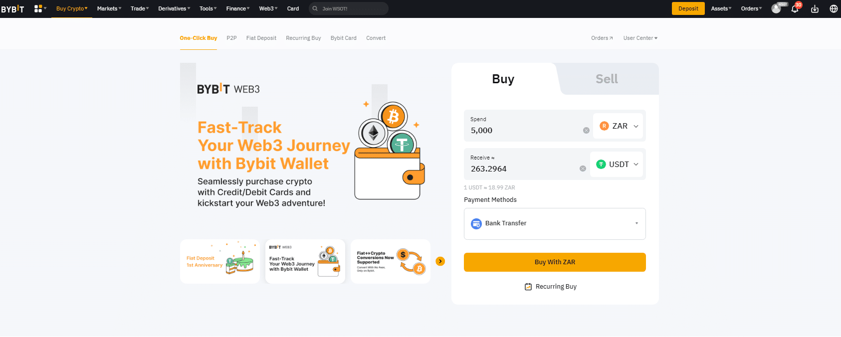 Buying USDT with ZAR on Bybit