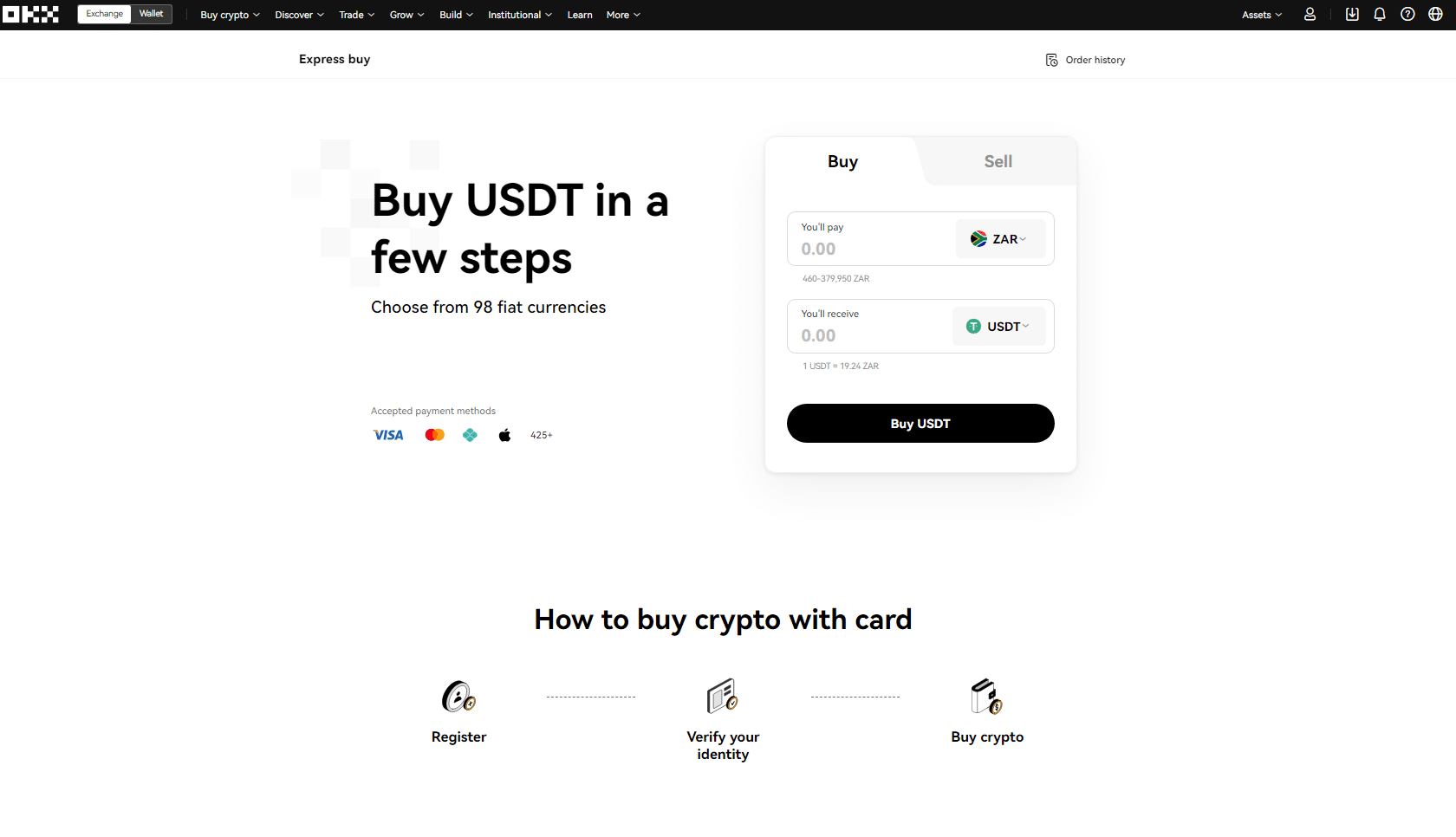 Buying USDT with ZAR using OKX