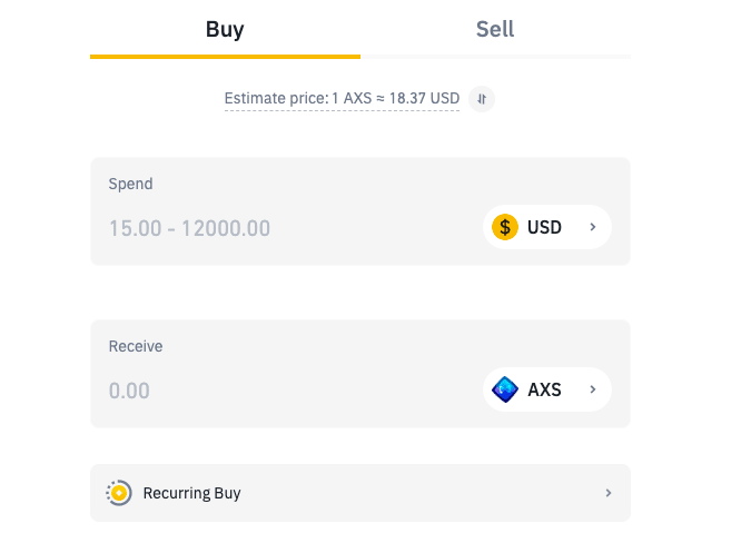 Buying AXS on Binance