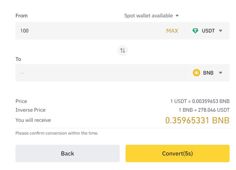 Buying BNB on Binance