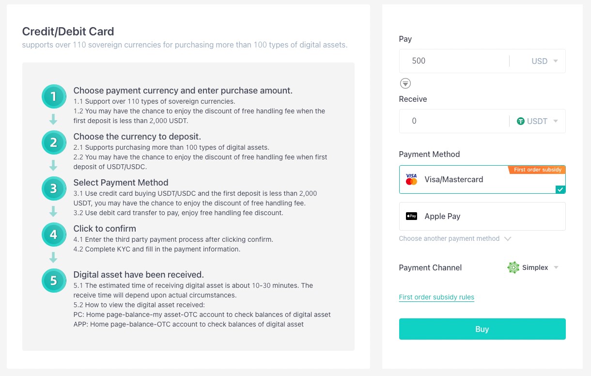 Buying crypto with a credit card on Digifinex