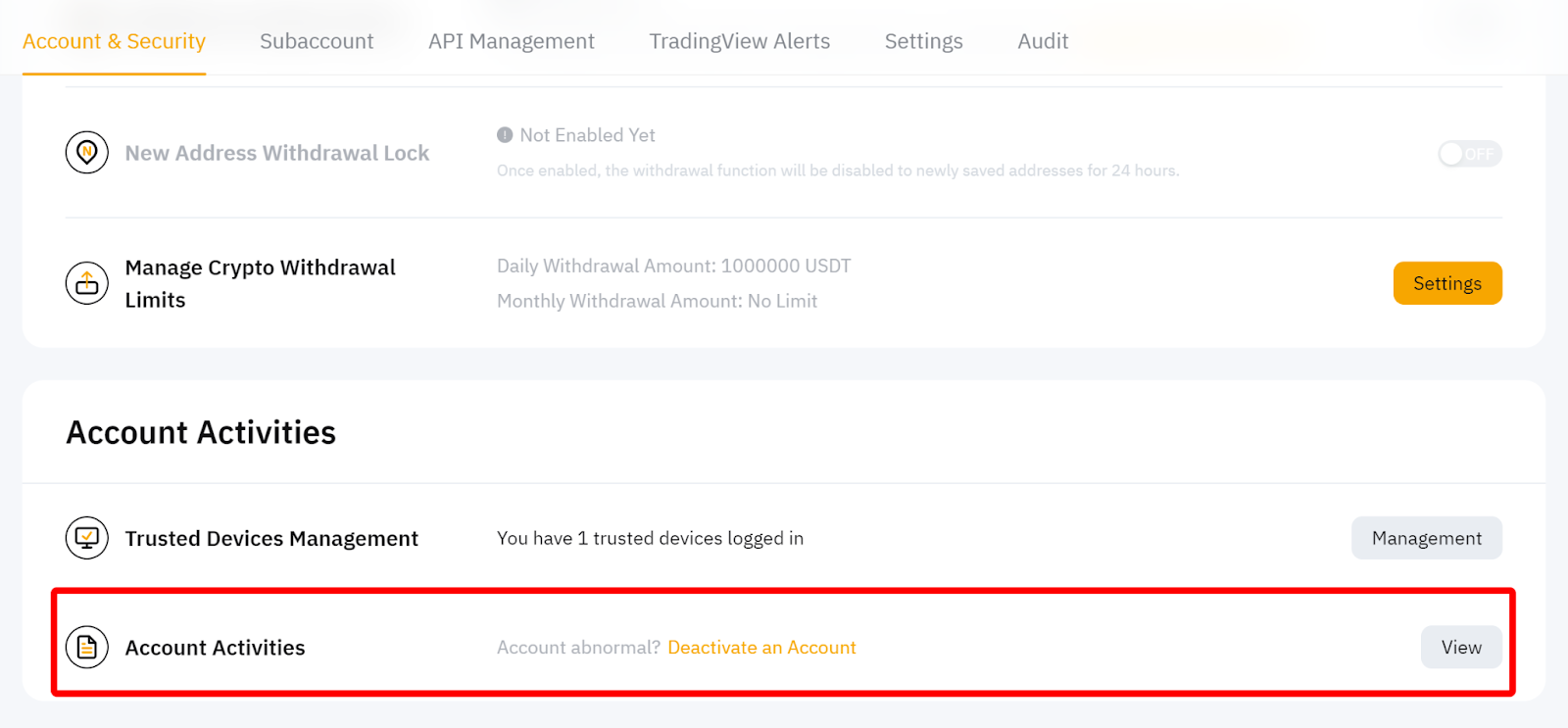 Bybit Account Activities