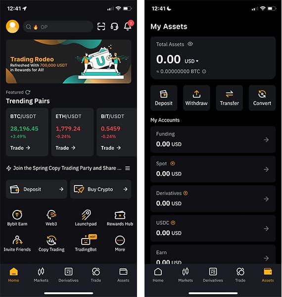 Bybit mobile app dashboard