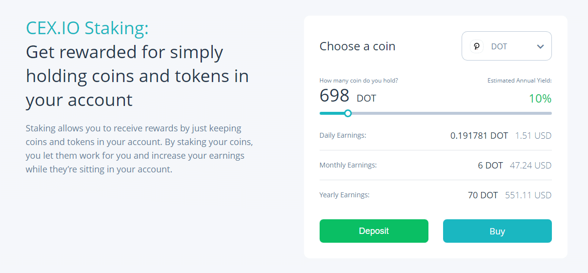 CEX.IO staking payouts for DOT