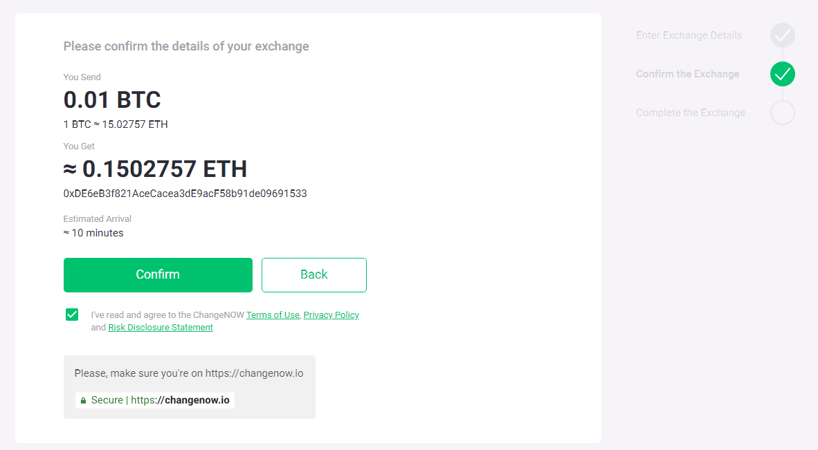 ChangeNOW Swap Details