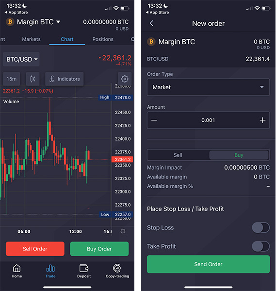 Charting and placing orders on primexbt app