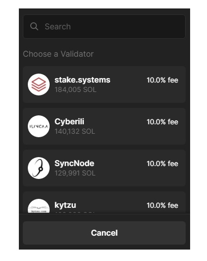 Choosing a validator on Phantom Wallet to stake Solana