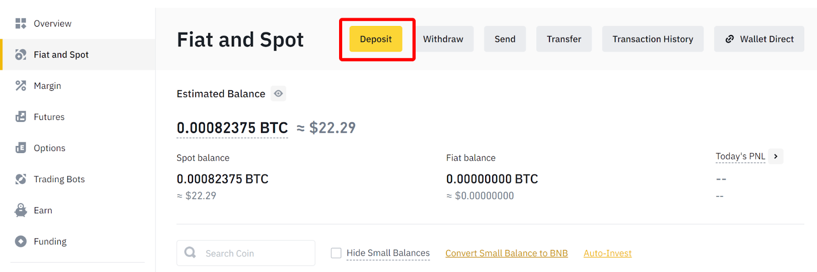 Binance deposit button