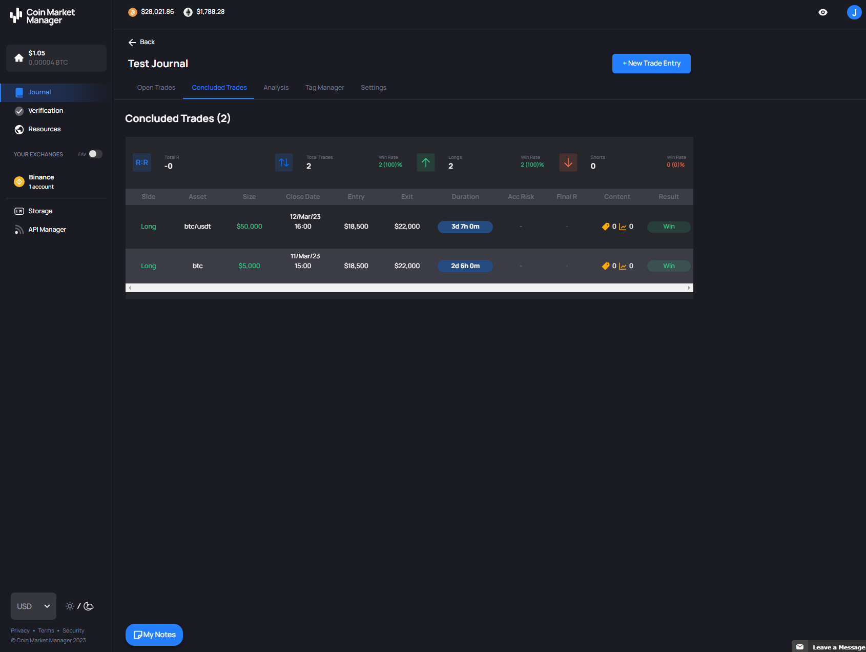 Coin Market Manager Journal