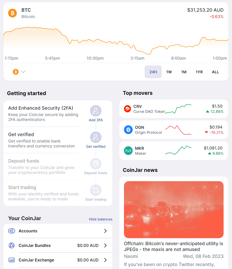 CoinJar dashboard