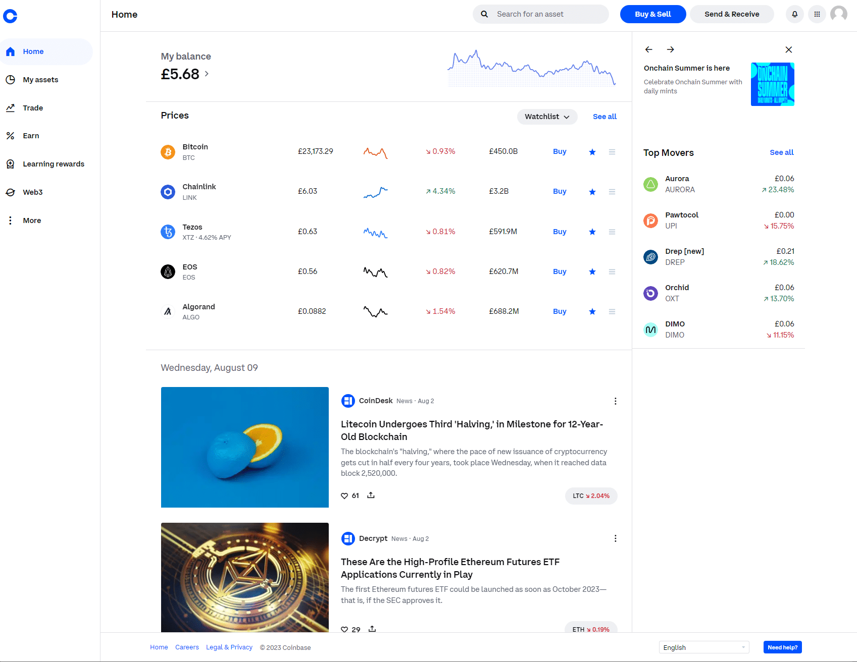 Coinbase interface screenshot