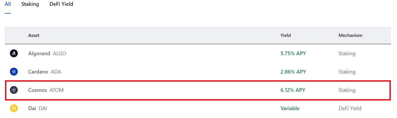 Coinbase staking reward for ATOM