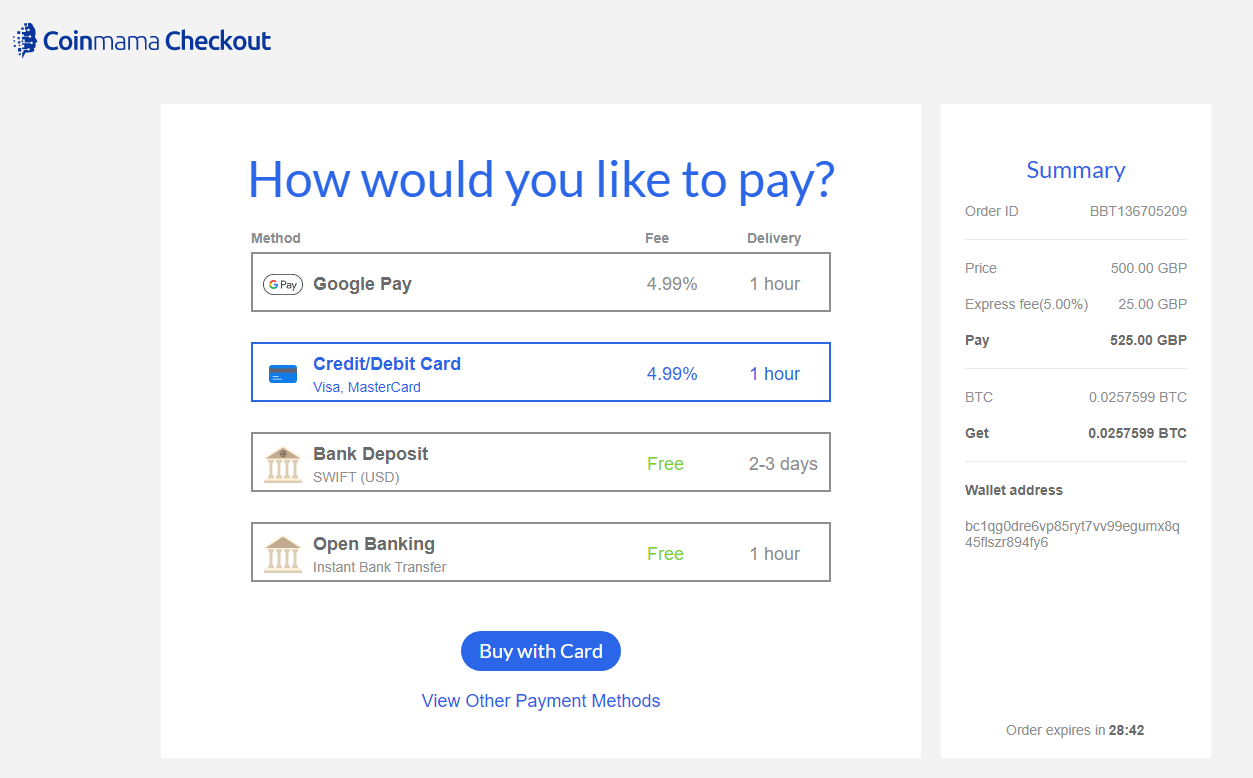 Coinmama payment methods