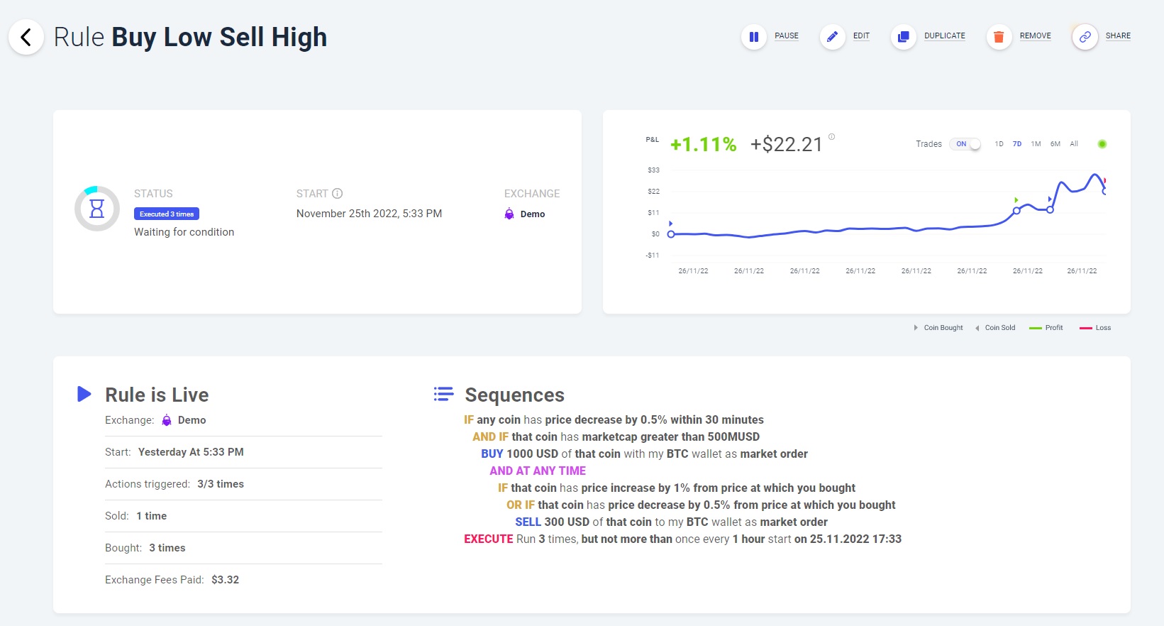 Coinrule buy low sell high example rule