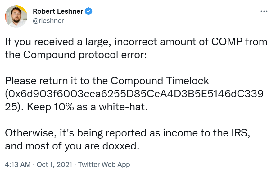 Compound DeFi coding error