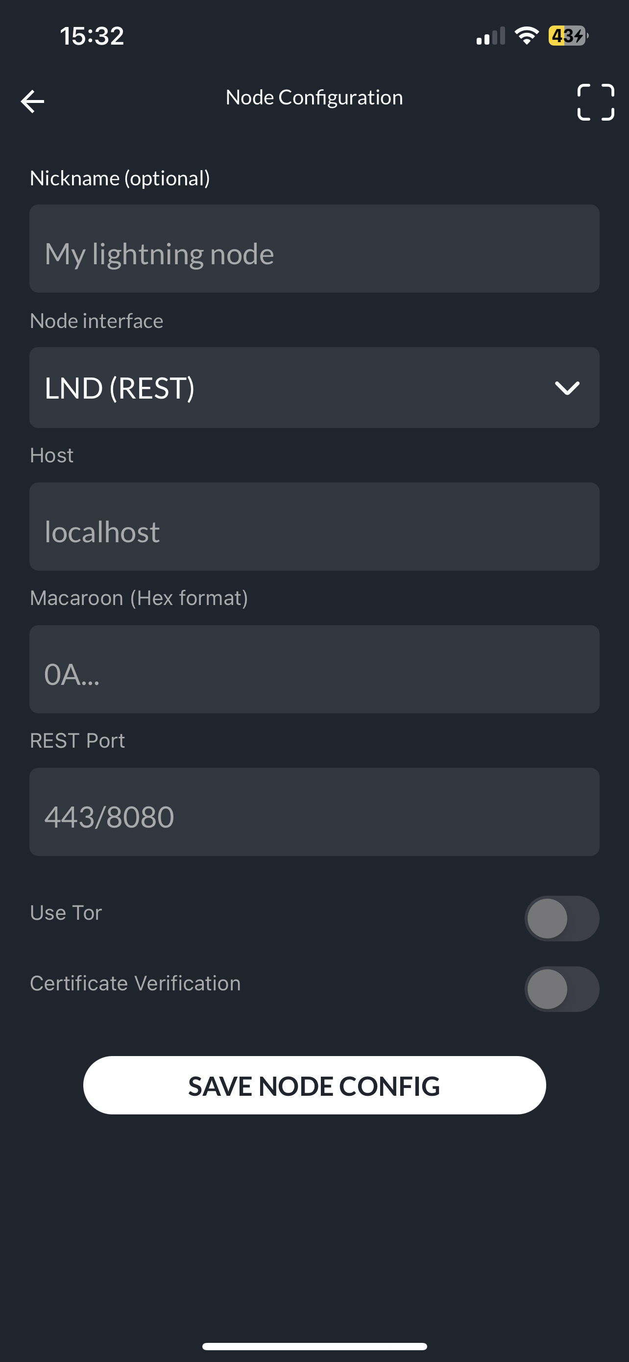 Connect to Lightning Node Zeus Wallet