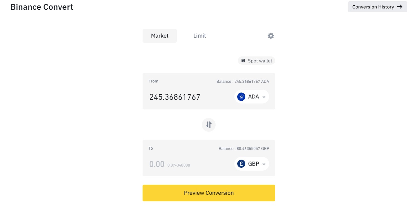 Converting ADA to fiat