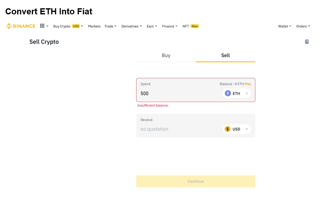 Converting ETH to fiat on Binance