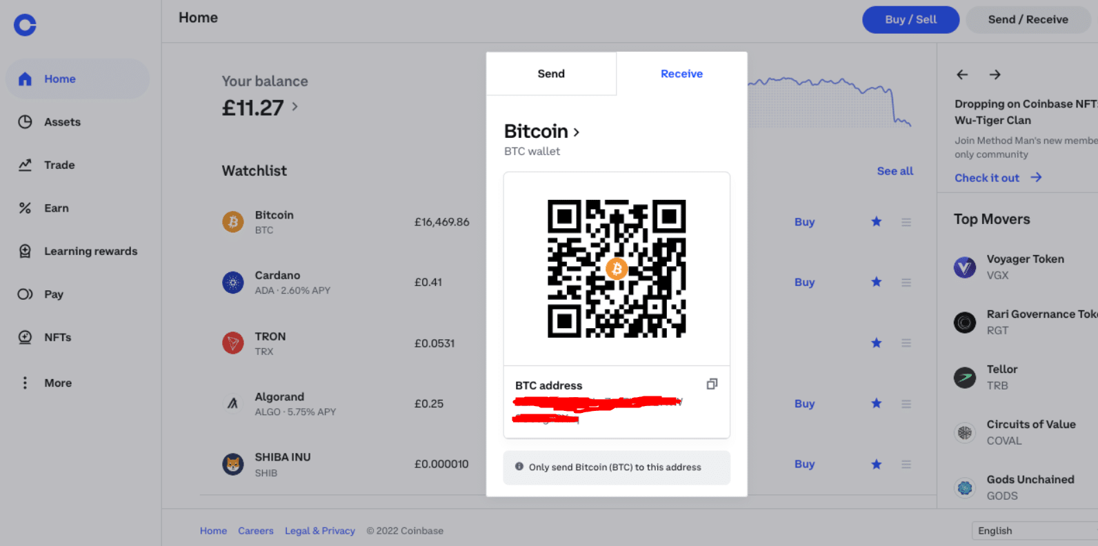 Copy the Coinbase wallet address