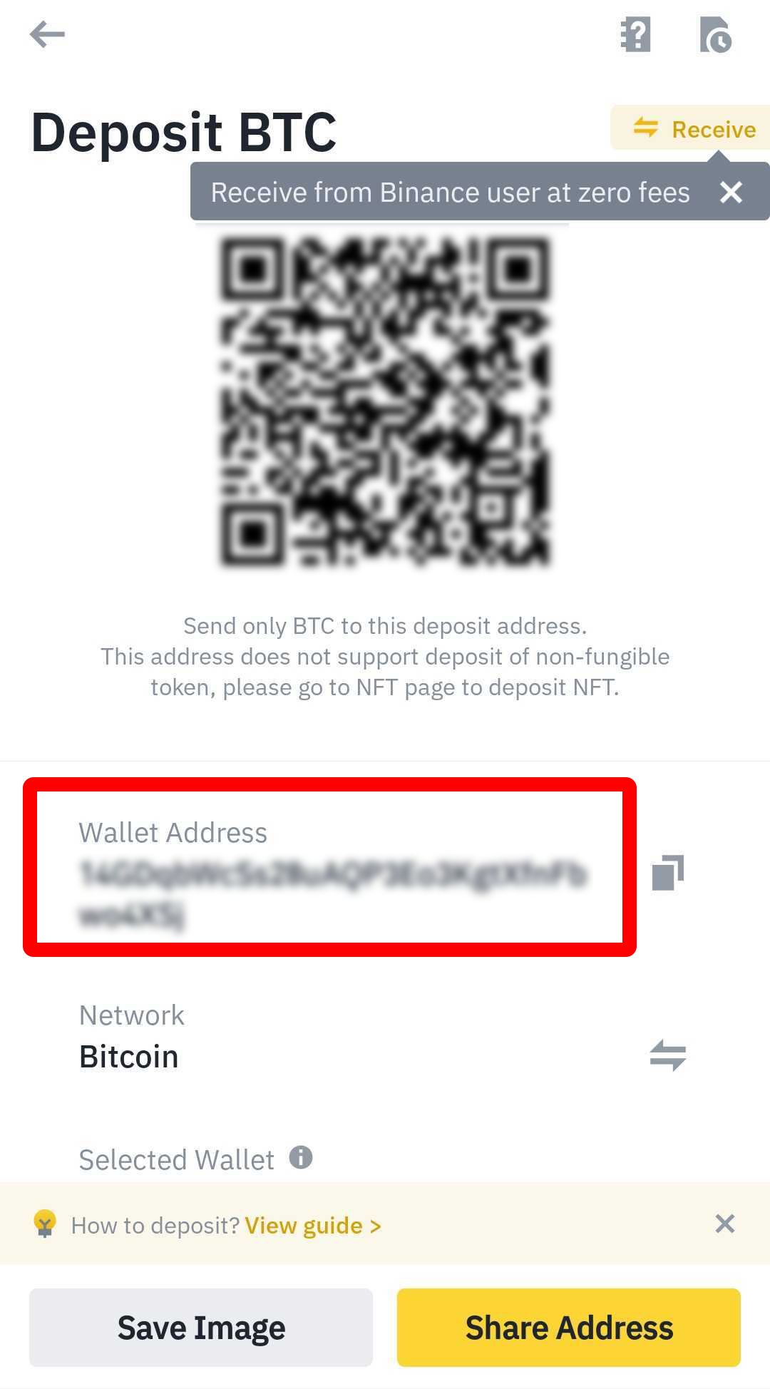 Copy the wallet address