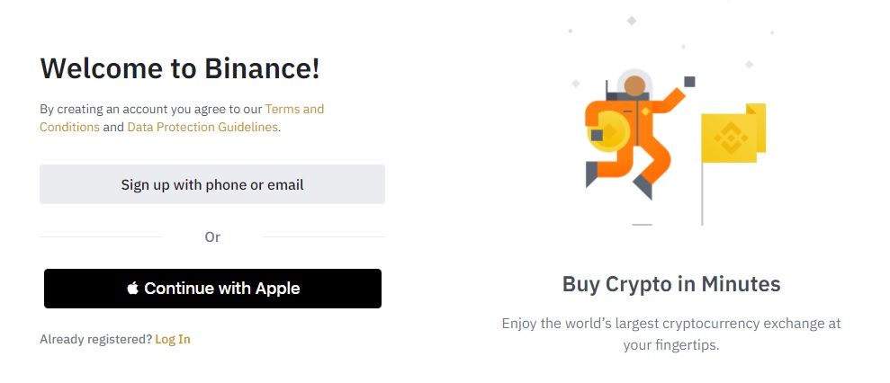 Creating an account with Binance