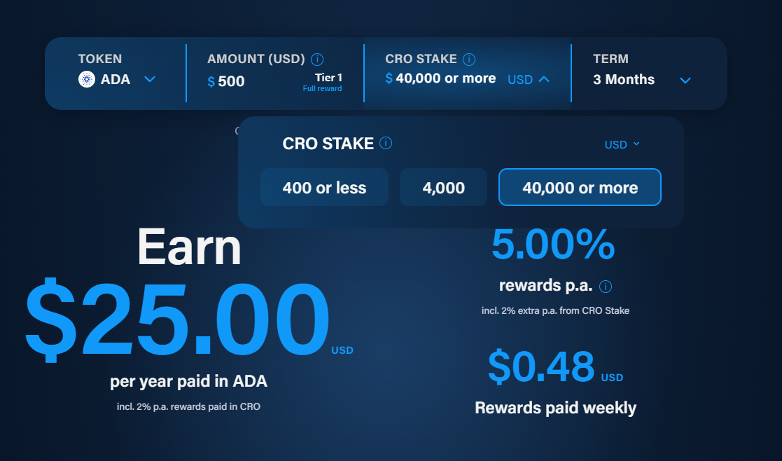ADA interest rates with Crypto.com